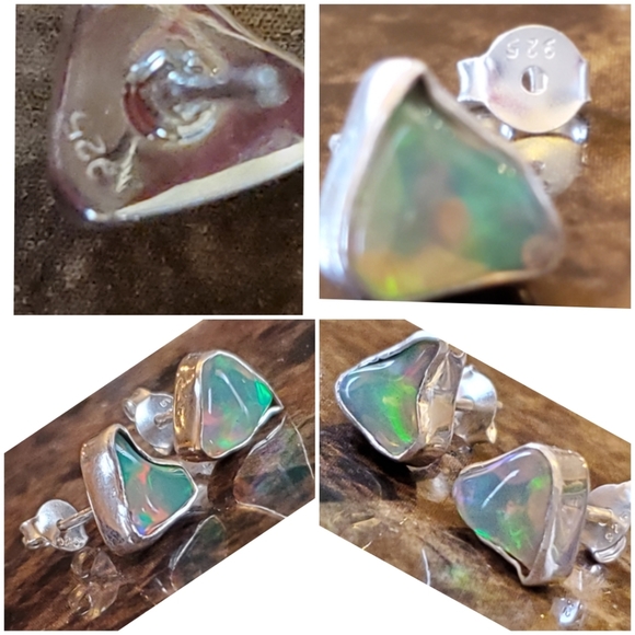 Genuine, Colorful Polished Ethiopian Opal Earrings - Picture 4 of 5